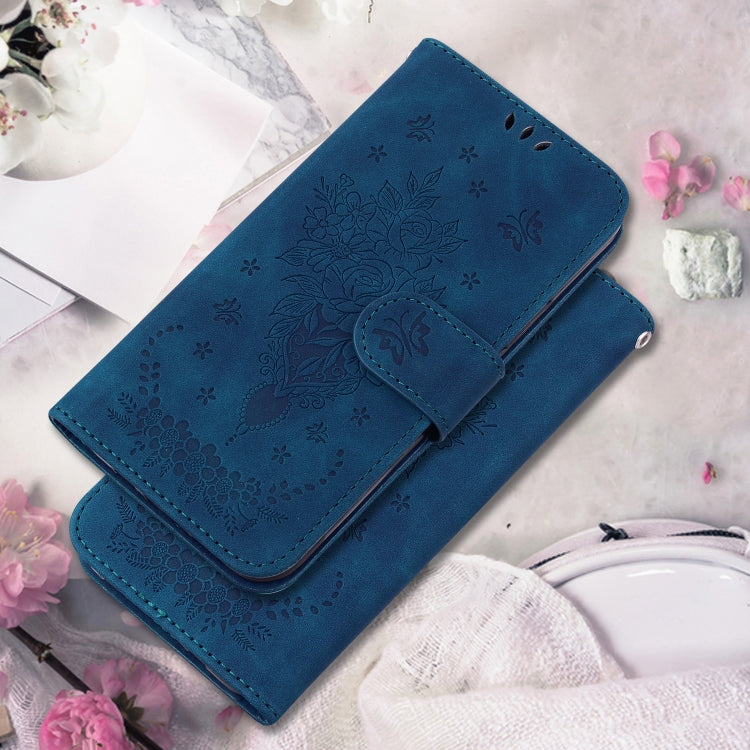 For Motorola Moto G Power 5G 2024 Butterfly Rose Embossed Leather Phone Case(Blue) - Motorola Cases by buy2fix | Online Shopping UK | buy2fix