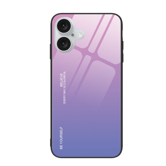 For iPhone 16 Gradient Color Glass Phone Case(Pink Purple) - iPhone 16 Cases by buy2fix | Online Shopping UK | buy2fix