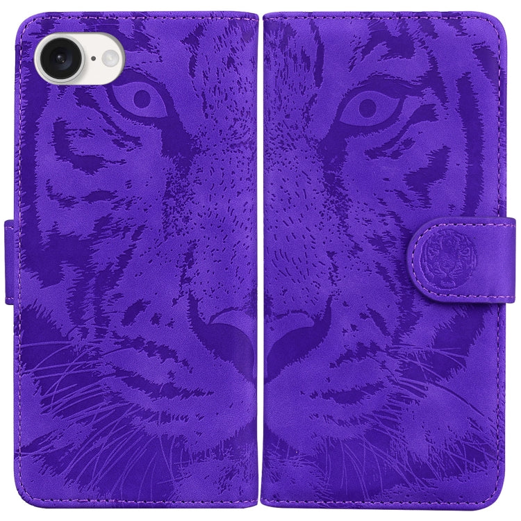 For iPhone SE 2024 Tiger Embossing Pattern Leather Phone Case(Purple) - More iPhone Cases by buy2fix | Online Shopping UK | buy2fix