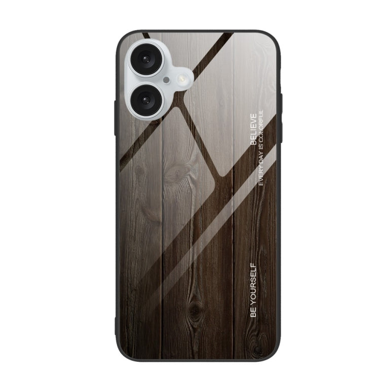 For iPhone 16 Wood Grain Glass Phone Case(Black) - iPhone 16 Cases by buy2fix | Online Shopping UK | buy2fix