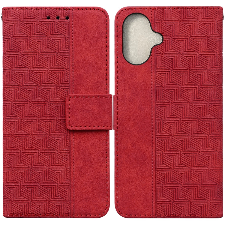 For iPhone 16 Geometric Embossed Leather Phone Case(Red) - iPhone 16 Cases by buy2fix | Online Shopping UK | buy2fix