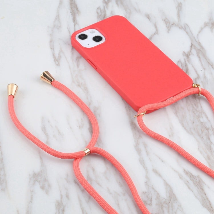 For iPhone 16 Pro Wheat Straw TPU Shockproof Phone Case with Neck Lanyard(Red) - iPhone 16 Pro Cases by buy2fix | Online Shopping UK | buy2fix