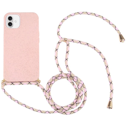 For iPhone 16 Plus Wheat Straw TPU Shockproof Phone Case with Neck Lanyard(Pink) - iPhone 16 Plus Cases by buy2fix | Online Shopping UK | buy2fix