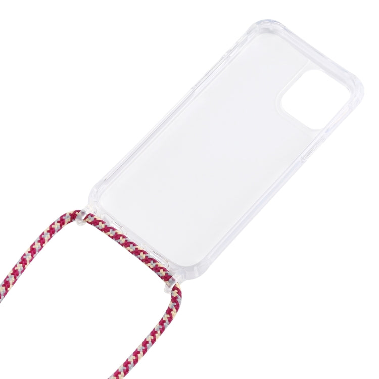 For iPhone 16 Pro Max Transparent Acrylic Airbag Shockproof Phone Protective Case with Lanyard(Red Apricot Grey Fine Lines) - iPhone 16 Pro Max Cases by buy2fix | Online Shopping UK | buy2fix