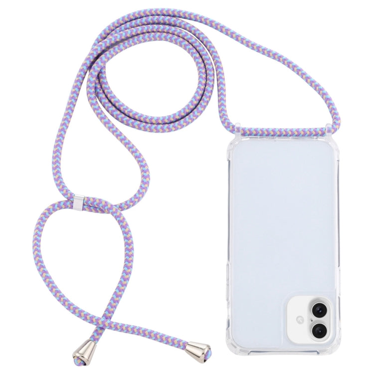 For iPhone 16 Transparent Acrylic Airbag Shockproof Phone Protective Case with Lanyard(Purple Blue Apricot) - iPhone 16 Cases by buy2fix | Online Shopping UK | buy2fix