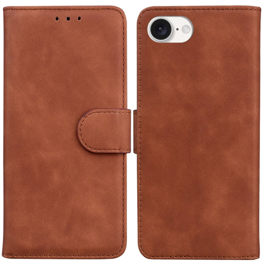 For iPhone SE 2024 Skin Feel Pure Color Flip Leather Phone Case(Brown) - More iPhone Cases by buy2fix | Online Shopping UK | buy2fix