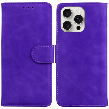 For iPhone 16 Pro Max Skin Feel Pure Color Flip Leather Phone Case(Purple) - iPhone 16 Pro Max Cases by buy2fix | Online Shopping UK | buy2fix