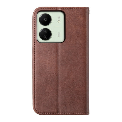 For Xiaomi Redmi 13C Cubic Grid Calf Texture Magnetic Leather Phone Case(Brown) - 13C Cases by buy2fix | Online Shopping UK | buy2fix