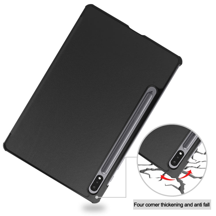 For Samsung Galaxy Tab S9 Custer Pure Color 3-Fold Holder Smart Leather Tablet Case(Black) - Galaxy Tab S9 Cases by buy2fix | Online Shopping UK | buy2fix