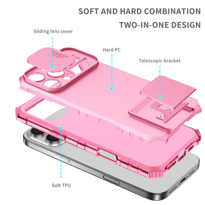 For iPhone 16 Pro Max Stereoscopic Holder Sliding Camshield Phone Case(Pink) - iPhone 16 Pro Max Cases by buy2fix | Online Shopping UK | buy2fix