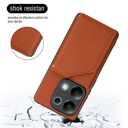 For Xiaomi Redmi Note 13 Pro 4G Global Skin Feel PU + TPU + PC Card Slots Phone Case(Brown) - Note 13 Cases by buy2fix | Online Shopping UK | buy2fix