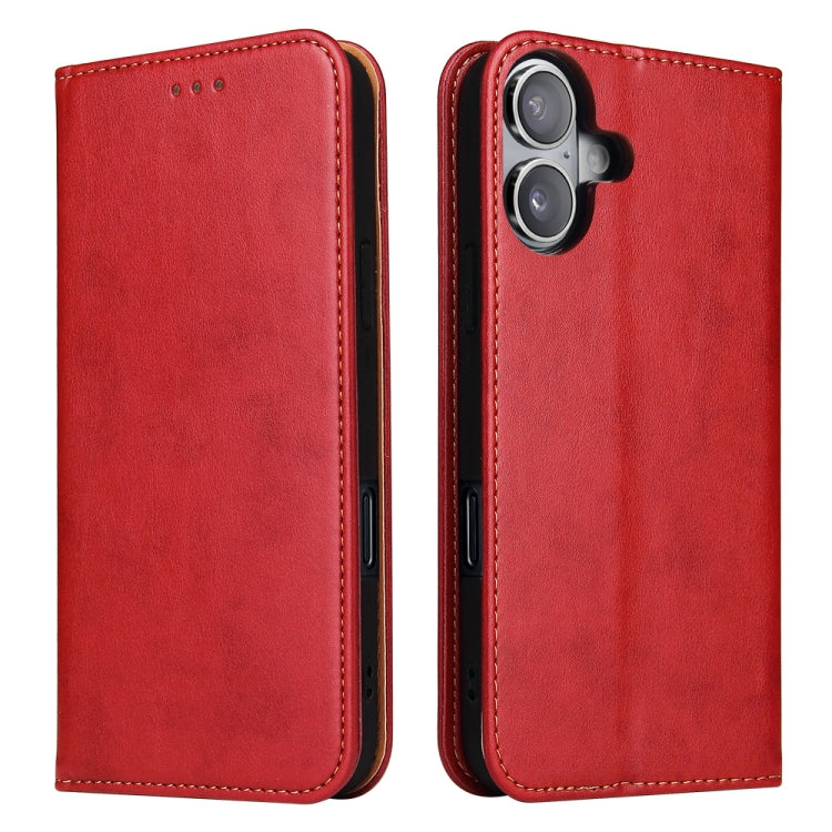 For iPhone 16 Fierre Shann PU Genuine Leather Texture Phone Case(Red) - iPhone 16 Cases by FIERRE SHANN | Online Shopping UK | buy2fix