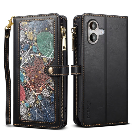 For iPhone 16 Plus ESEBLE Star Series Lanyard Zipper Wallet RFID Leather Case(Black) - iPhone 16 Plus Cases by ESEBLE | Online Shopping UK | buy2fix