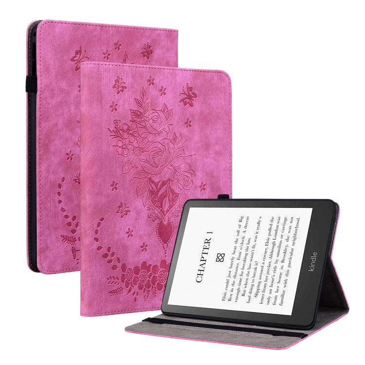 For Amazon Kindle Paperwhite 5 2023 2024 Butterfly Rose Embossed Leather Tablet Case(Rose Red) - Amazon by buy2fix | Online Shopping UK | buy2fix