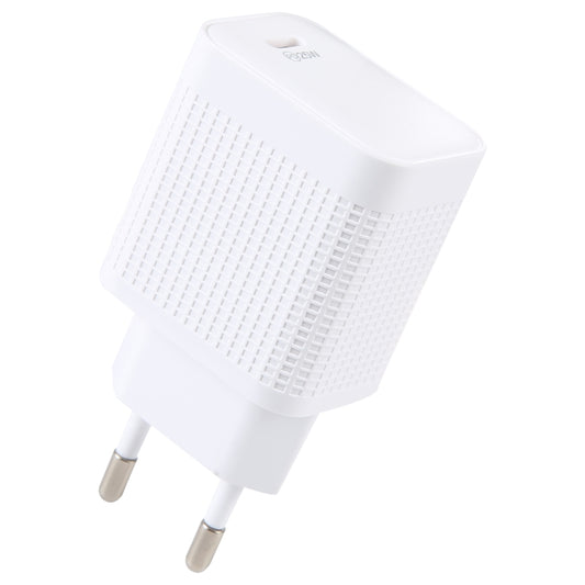 LZ-106PD 25W USB-C / Type-C Ports Plaid Pattern Travel Charger, EU Plug(White) - USB Charger by buy2fix | Online Shopping UK | buy2fix