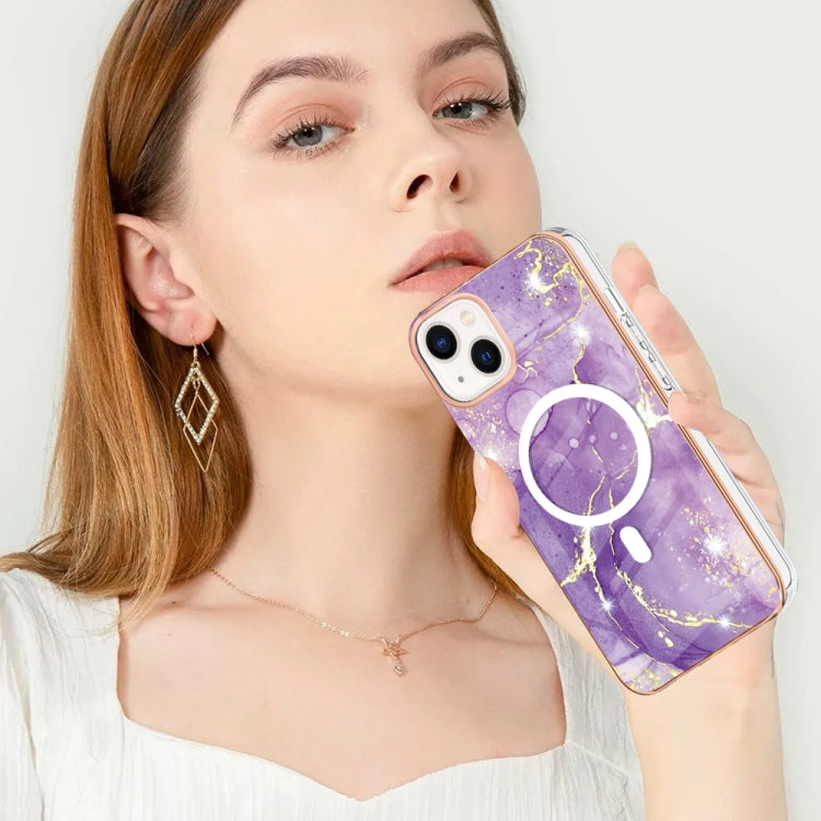 For iPhone 15 Plus Marble Pattern Dual-side IMD Magsafe TPU Phone Case(Purple 002) - iPhone 15 Plus Cases by buy2fix | Online Shopping UK | buy2fix