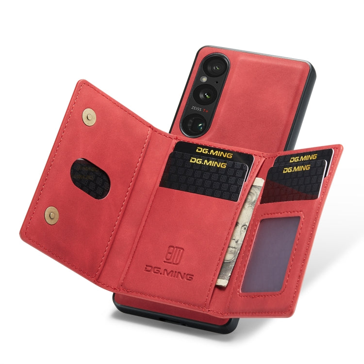 For Sony Xperia 1 V DG.MING M2 Series 3-Fold Multi Card Bag + Magnetic Phone Case(Red) - Sony Cases by DG.MING | Online Shopping UK | buy2fix