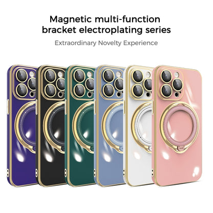 For iPhone 15 Plus Multifunction Electroplating MagSafe Holder Phone Case(Blue) - iPhone 15 Plus Cases by buy2fix | Online Shopping UK | buy2fix