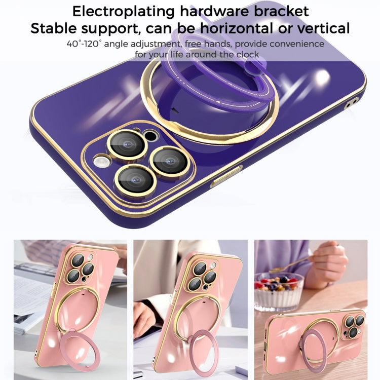 For iPhone 11 Pro Max Multifunction Electroplating MagSafe Holder Phone Case(Pink) - iPhone 11 Pro Max Cases by buy2fix | Online Shopping UK | buy2fix