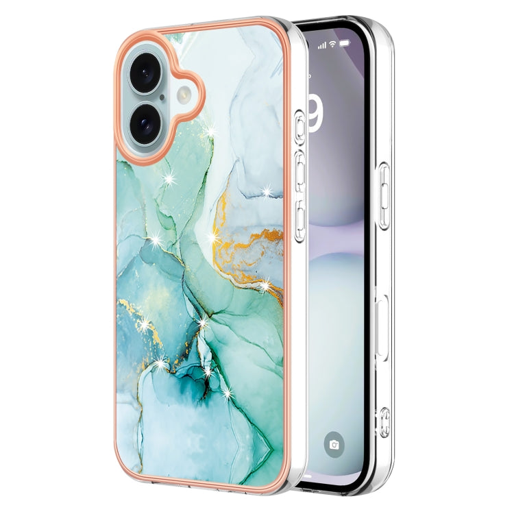 For iPhone 16 Plus Electroplating Marble Pattern Dual-side IMD TPU Shockproof Phone Case (Green 003) - iPhone 16 Plus Cases by buy2fix | Online Shopping UK | buy2fix