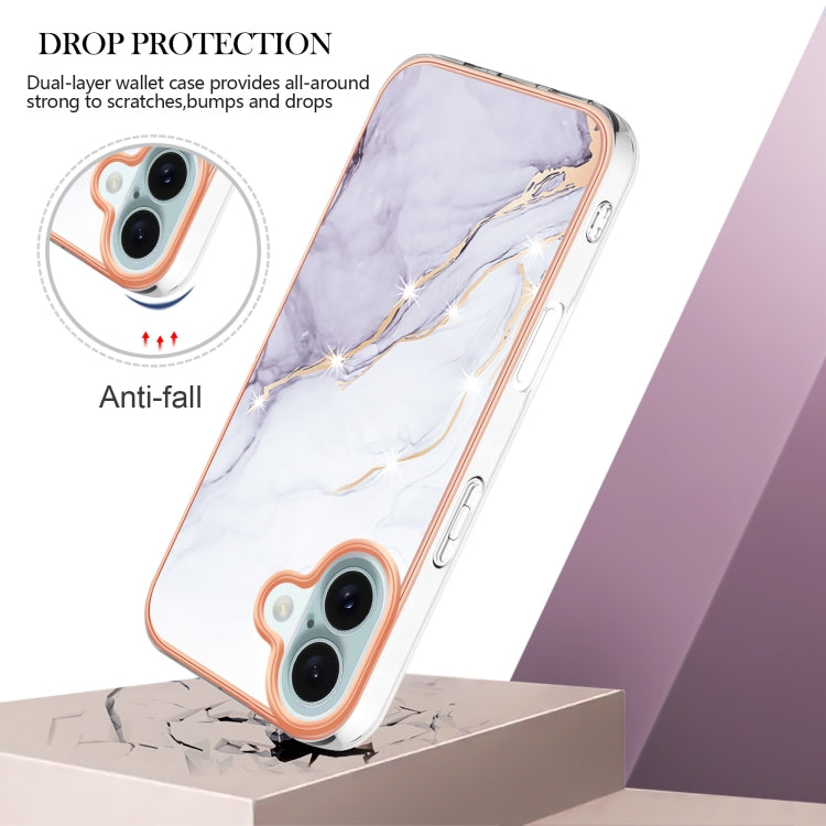 For iPhone 16 Plus Electroplating Marble Pattern Dual-side IMD TPU Shockproof Phone Case (White 006) - iPhone 16 Plus Cases by buy2fix | Online Shopping UK | buy2fix