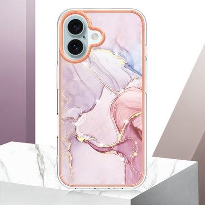 For iPhone 16 Electroplating Marble Pattern Dual-side IMD TPU Shockproof Phone Case (Rose Gold 005) - iPhone 16 Cases by buy2fix | Online Shopping UK | buy2fix