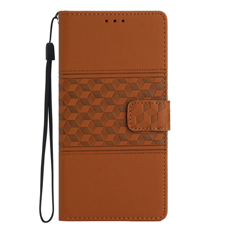 For iPhone 16 Diamond Embossed Skin Feel Leather Phone Case(Brown) - iPhone 16 Cases by buy2fix | Online Shopping UK | buy2fix