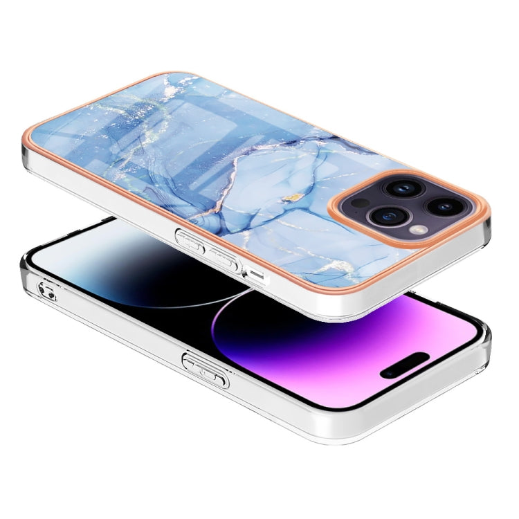 For iPhone 16 Pro Electroplating Marble Dual-side IMD Phone Case(Blue 018) - iPhone 16 Pro Cases by buy2fix | Online Shopping UK | buy2fix