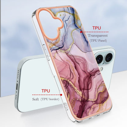 For iPhone 16 Electroplating Marble Dual-side IMD Phone Case(Rose Red 014) - iPhone 16 Cases by buy2fix | Online Shopping UK | buy2fix