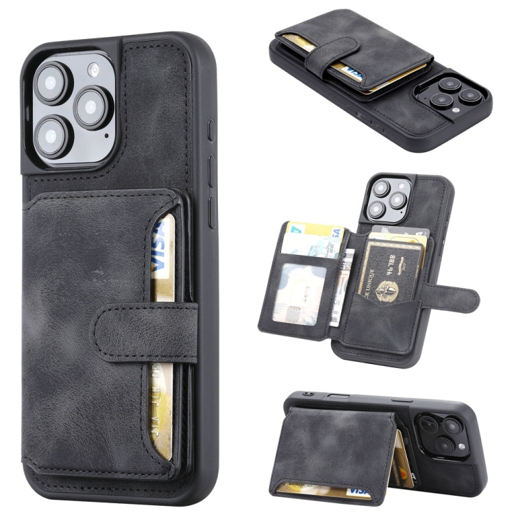 For iPhone 16 Pro Skin Feel Dream RFID Anti-theft PU Card Bag Phone Case(Black) - iPhone 16 Pro Cases by buy2fix | Online Shopping UK | buy2fix