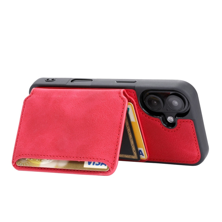 For iPhone 16 Skin Feel Dream RFID Anti-theft PU Card Bag Phone Case(Red) - iPhone 16 Cases by buy2fix | Online Shopping UK | buy2fix