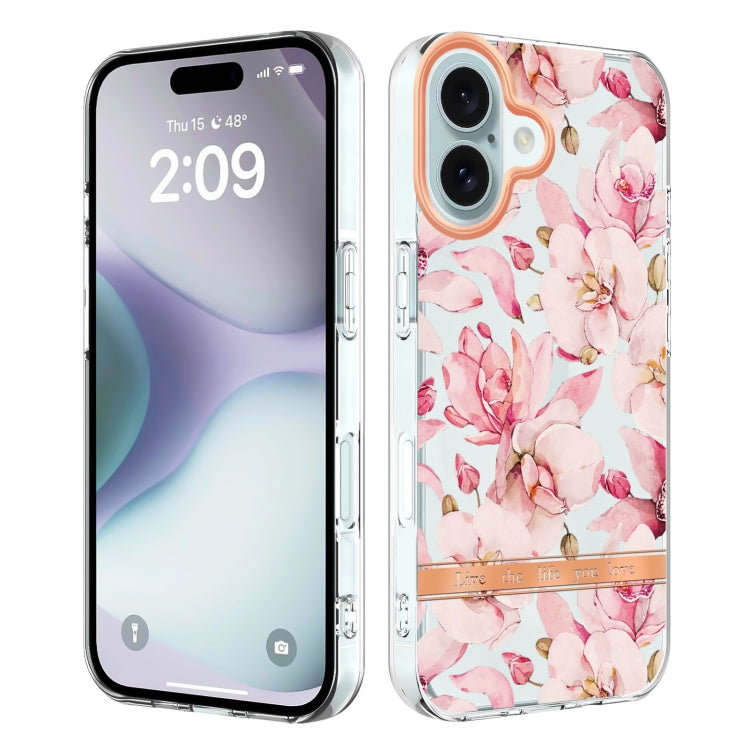 For iPhone 16 Flowers and Plants Series IMD TPU Phone Case(Pink Gardenia) - iPhone 16 Cases by buy2fix | Online Shopping UK | buy2fix