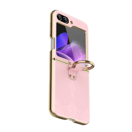 For Samsung Galaxy Z Flip6 Electroplated Embossed Leather Phone Case with Ring(Pink) - Galaxy Z Flip6 5G Cases by buy2fix | Online Shopping UK | buy2fix