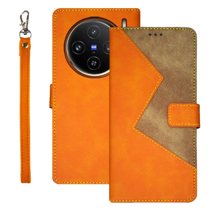 For vivo X100 idewei Two-color Splicing Leather Phone Case(Orange) - X100 Cases by idewei | Online Shopping UK | buy2fix