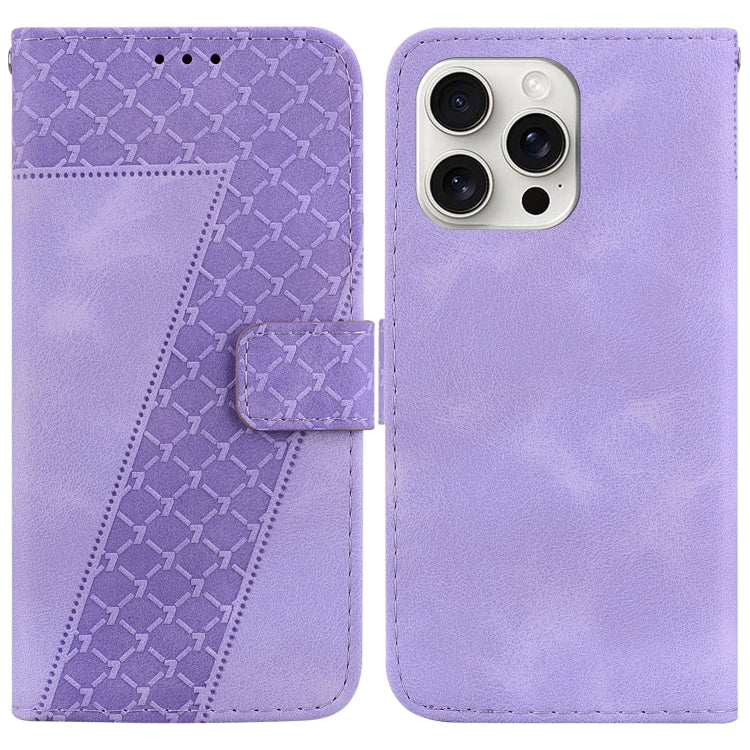 For iPhone 16 Pro Max Seven-shaped Embossed Leather Phone Case(Purple) - iPhone 16 Pro Max Cases by buy2fix | Online Shopping UK | buy2fix