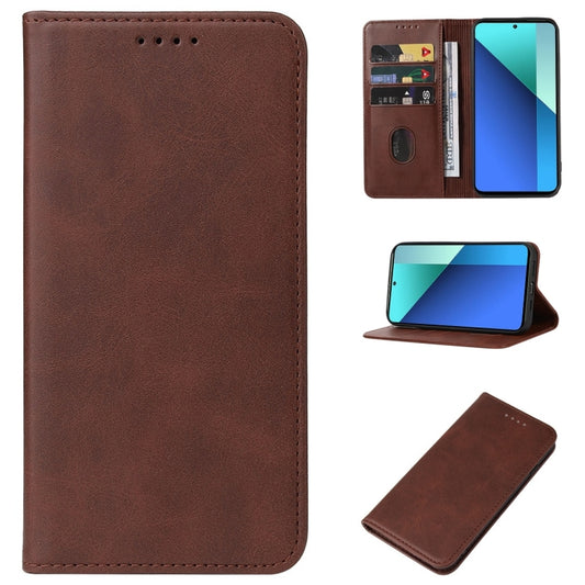 For Xiaomi Redmi Note 13 4G Magnetic Closure Leather Phone Case(Brown) - Note 13 Cases by buy2fix | Online Shopping UK | buy2fix