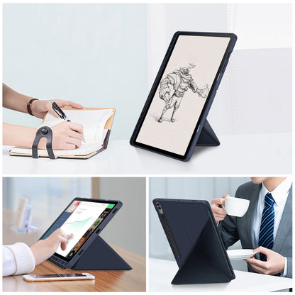 For Samsung Galaxy Tab S9 Cloth Texture Multi-folding Horizontal Flip Leather Tablet Case(Dark Blue) - Galaxy Tab S9 Cases by buy2fix | Online Shopping UK | buy2fix