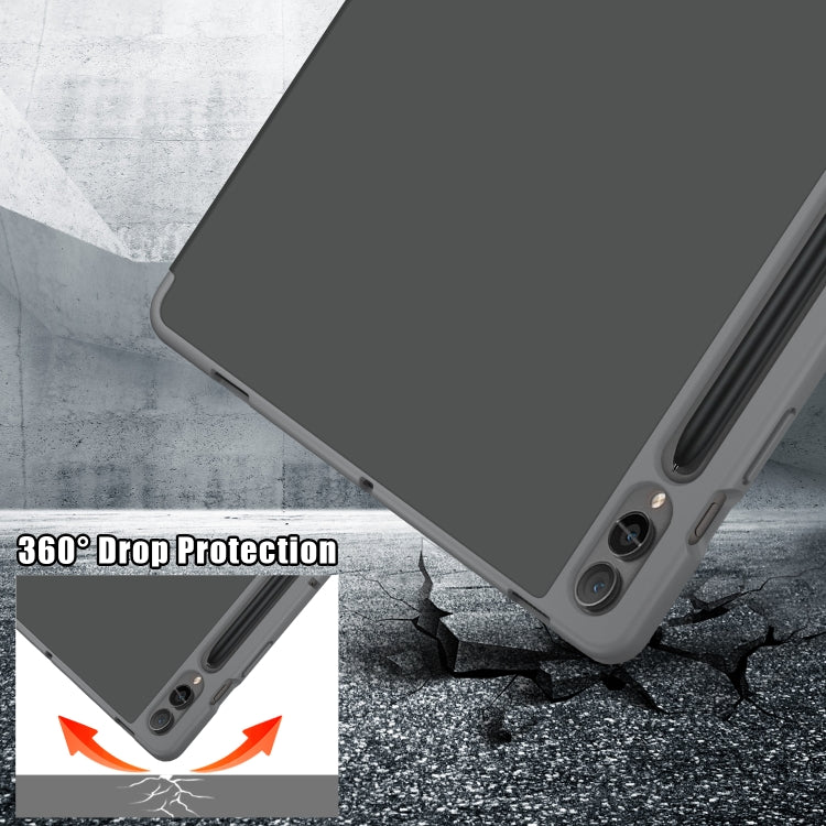 For Samsung Galaxy Tab S9+ Cloth Texture Multi-folding Horizontal Flip Leather Tablet Case(Grey) - Galaxy Tab S9+ Cases by buy2fix | Online Shopping UK | buy2fix