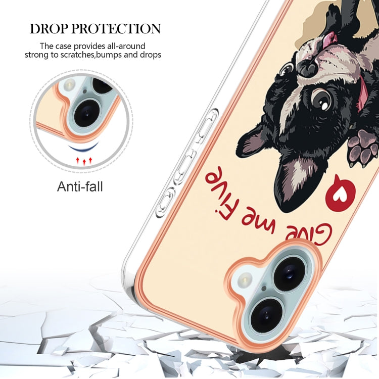 For iPhone 16 Electroplating Marble Dual-side IMD Phone Case(Lucky Dog) - iPhone 16 Cases by buy2fix | Online Shopping UK | buy2fix