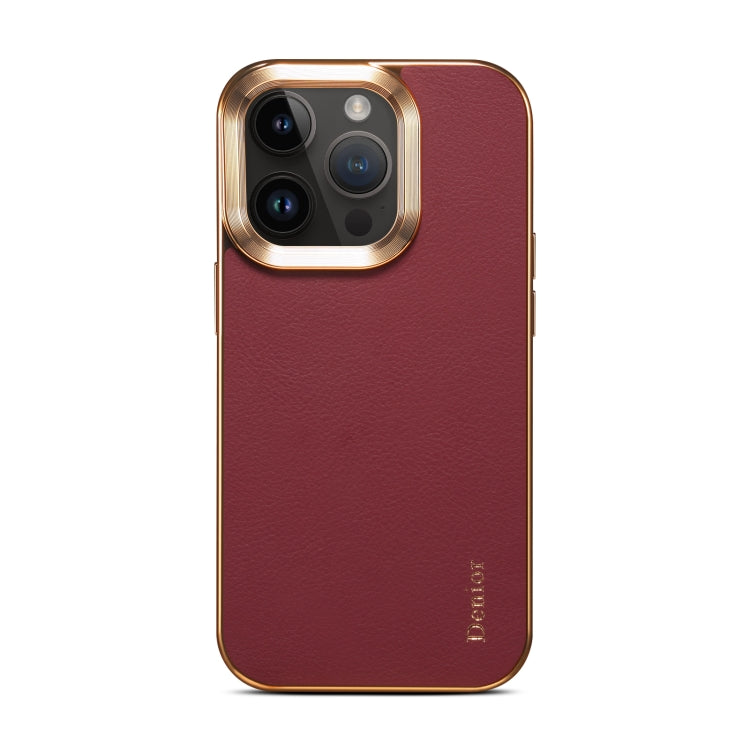 For iPhone 15 Pro Max Denior Cowhide Leather Plating Phone Case(Red) - iPhone 15 Pro Max Cases by Denior | Online Shopping UK | buy2fix