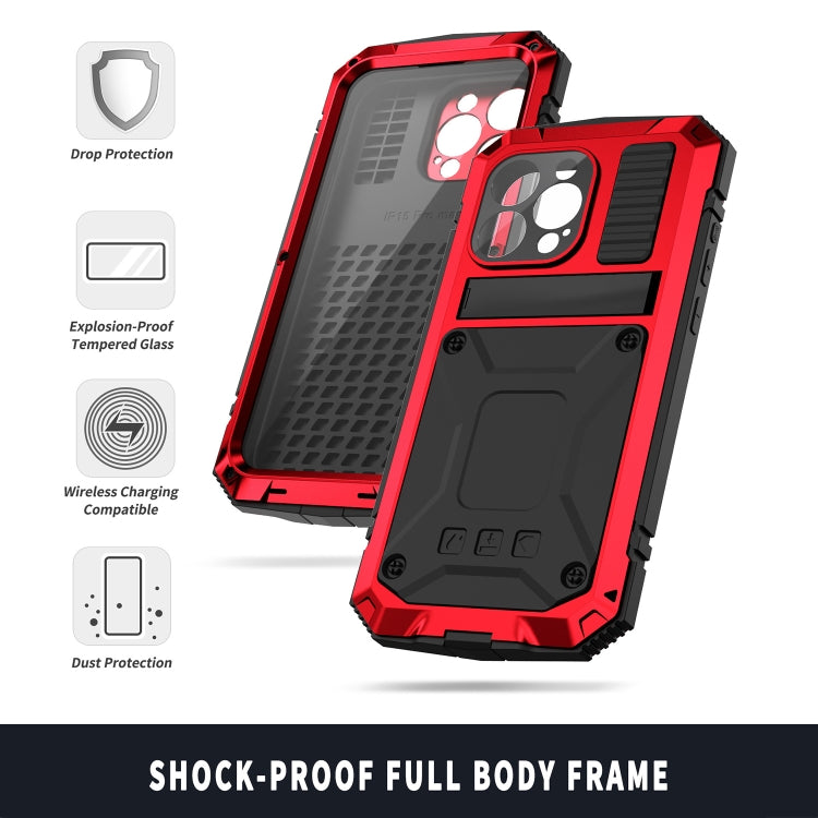 For iPhone 15 Pro Max R-JUST Shockproof Life Waterproof Dust-proof Metal + Silicone Phone Case with Holder(Red) - iPhone 15 Pro Max Cases by R-JUST | Online Shopping UK | buy2fix