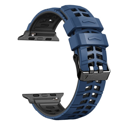 For Apple Watch SE 2022 44mm Twill Dual-row Buckle Silicone Watch Band(Midnight Blue Black) - Watch Bands by buy2fix | Online Shopping UK | buy2fix