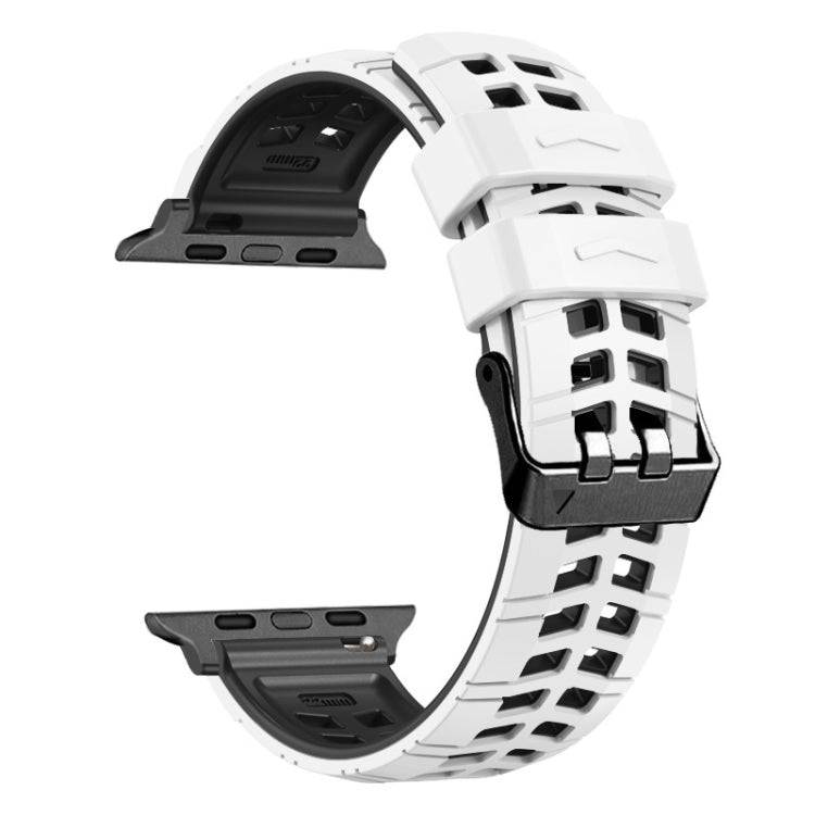 For Apple Watch Series 6 40mm Twill Dual-row Buckle Silicone Watch Band(White Black) - Watch Bands by buy2fix | Online Shopping UK | buy2fix