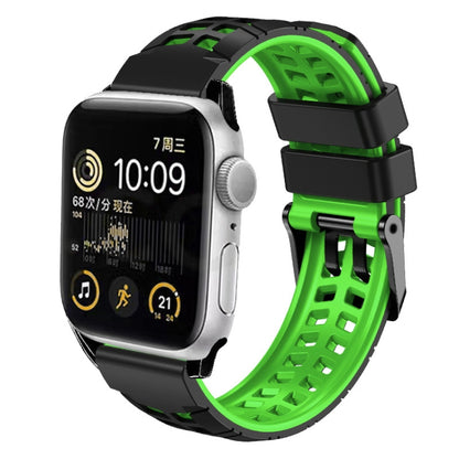 For Apple Watch Series 5 40mm Twill Dual-row Buckle Silicone Watch Band(Black Green) - Watch Bands by buy2fix | Online Shopping UK | buy2fix