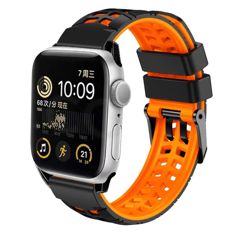 For Apple Watch Series 2 38mm Twill Dual-row Buckle Silicone Watch Band(Black Orange) - Watch Bands by buy2fix | Online Shopping UK | buy2fix