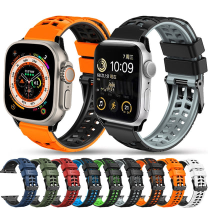 For Apple Watch Series 2 42mm Twill Dual-row Buckle Silicone Watch Band(Black Orange) - Watch Bands by buy2fix | Online Shopping UK | buy2fix