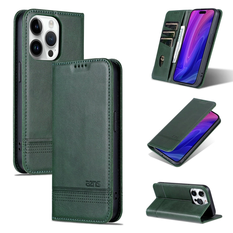 For iPhone 15 Pro Max AZNS Magnetic Calf Texture Flip Leather Phone Case(Dark Green) - iPhone 15 Pro Max Cases by AZNS | Online Shopping UK | buy2fix