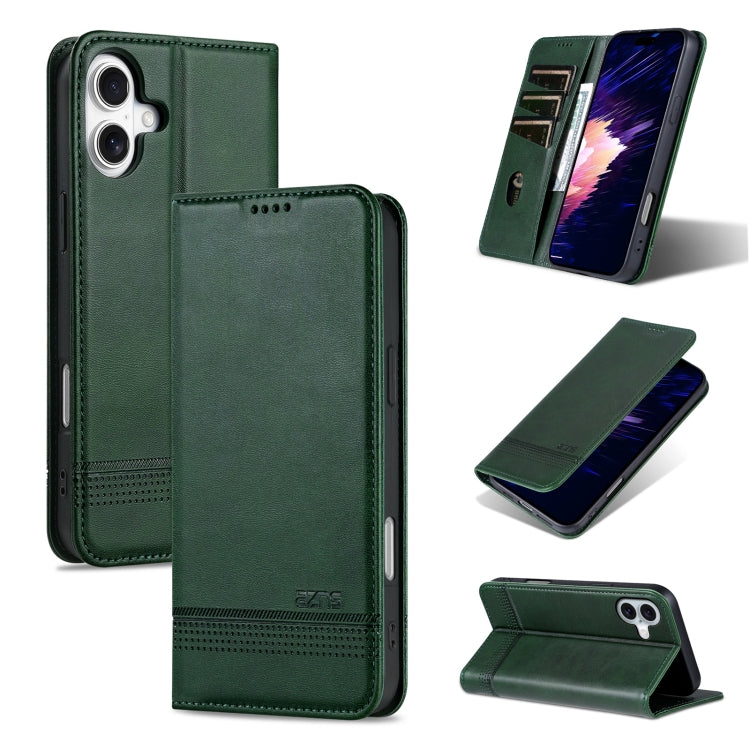 For iPhone 16 Plus AZNS Magnetic Calf Texture Flip Leather Phone Case(Dark Green) - iPhone 16 Plus Cases by AZNS | Online Shopping UK | buy2fix