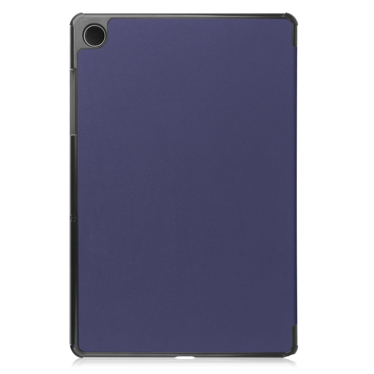 For Samsung Galaxy Tab A9 Custer Pure Color 3-Fold Holder Leather Tablet Case(Dark Blue) - Others by buy2fix | Online Shopping UK | buy2fix