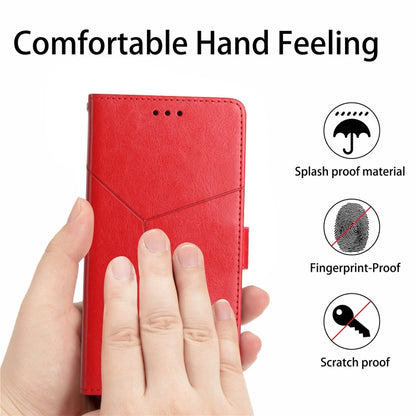 For Motorola Moto G Play 5G 2024 HT01 Y-shaped Pattern Flip Leather Phone Case(Red) - Motorola Cases by buy2fix | Online Shopping UK | buy2fix